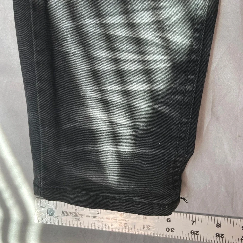 Mad Blue Mens Moto Biker Skinny Jeans Black Faded Ribbed Knee 32x33